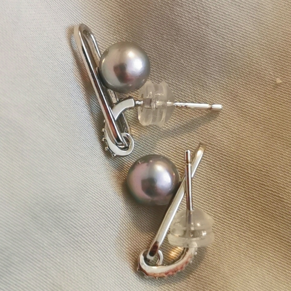 gray-blue akoya pearl earrings